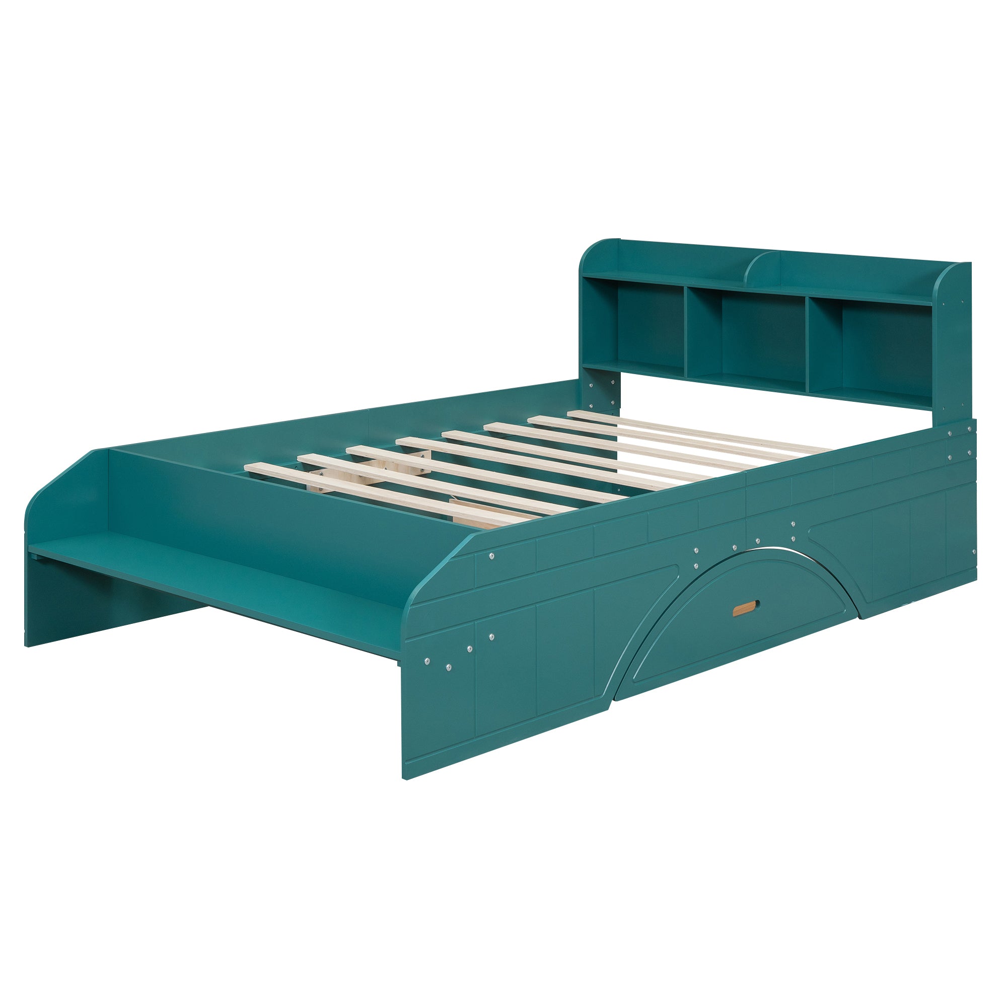 Wood Full Size Platform Bed with 2 Drawers, Storage  Headboard and Footboard, Dark Green - Atlantic Fine Furniture Melbourne FL