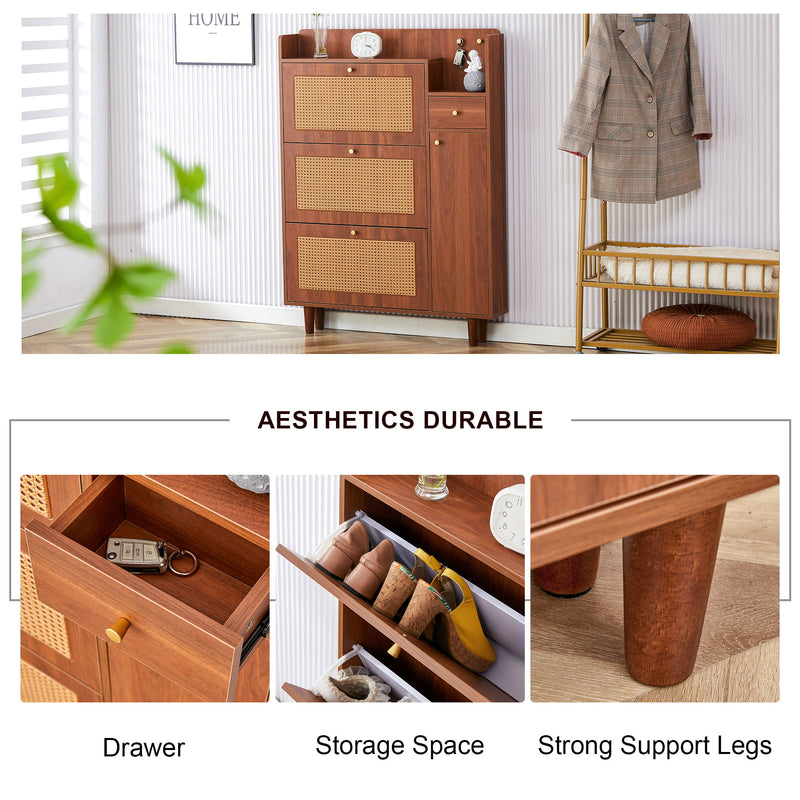 The Modern Minimalist Shoe Cabinet, Suitable For A Variety Of Styles Including Nordic, Japanese, And Industrial - Walnut