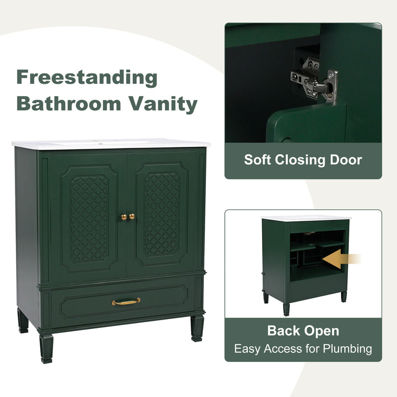 Vintage Style Bathroom Vanity With Sink, Multi Functional Storage, Soft-Closing Door