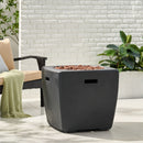 Outdoor Lightweight Concrete Square Fire Pit 40, 000 Btu With Built In Tank Storage - Dark Gray