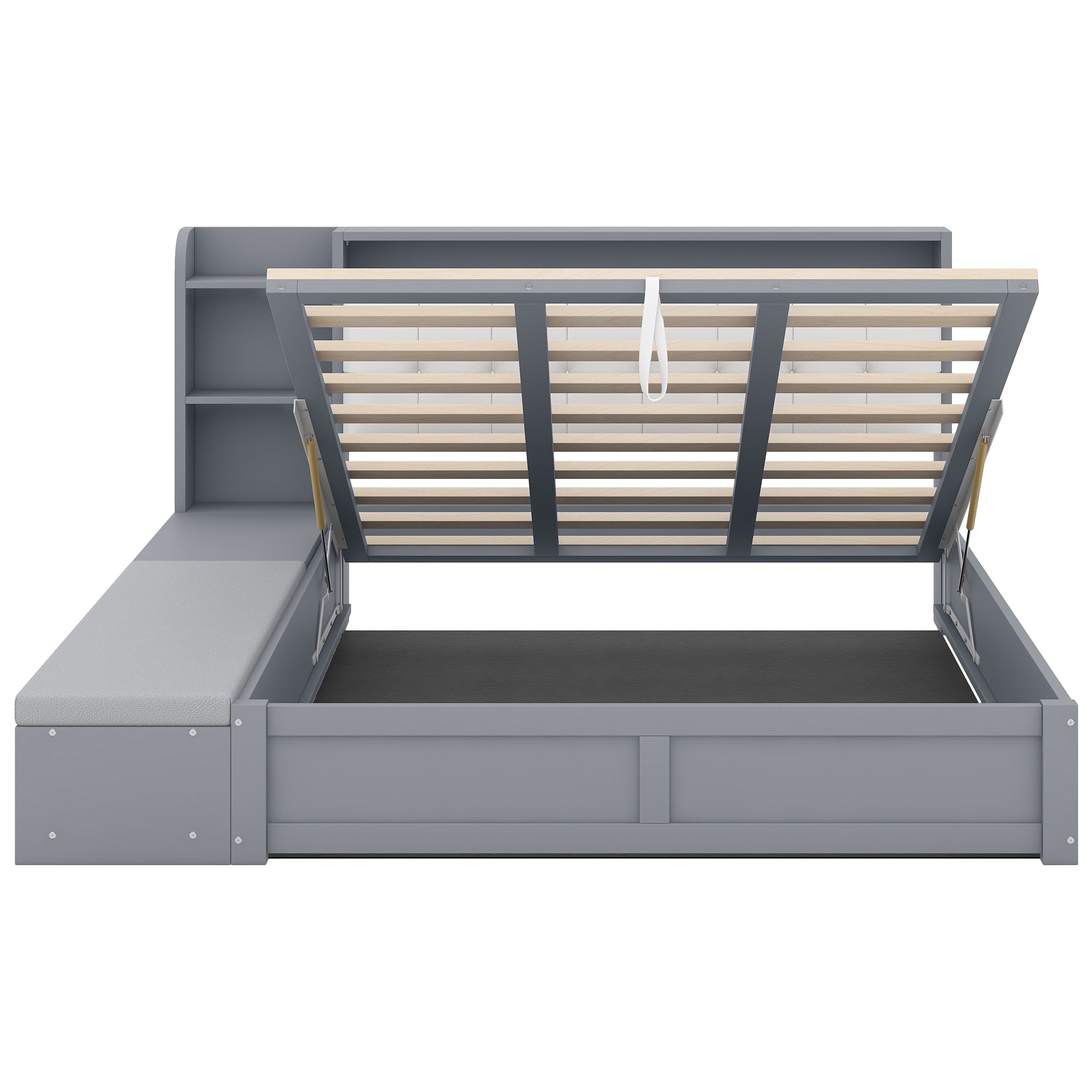Queen Size Platform Bed Frame with Upholstery Headboard and Storage Shelves and,USB Charging,Gray - Atlantic Fine Furniture Melbourne FL