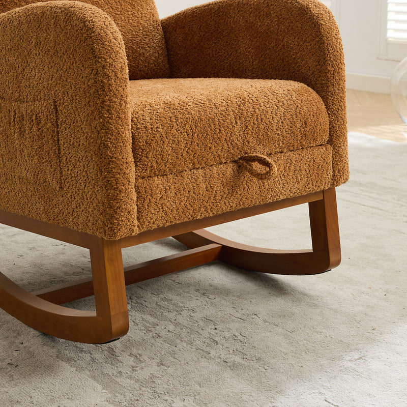 High Back Glider Rocking Chair With Retractable Footrest And Rubber Wood Legs