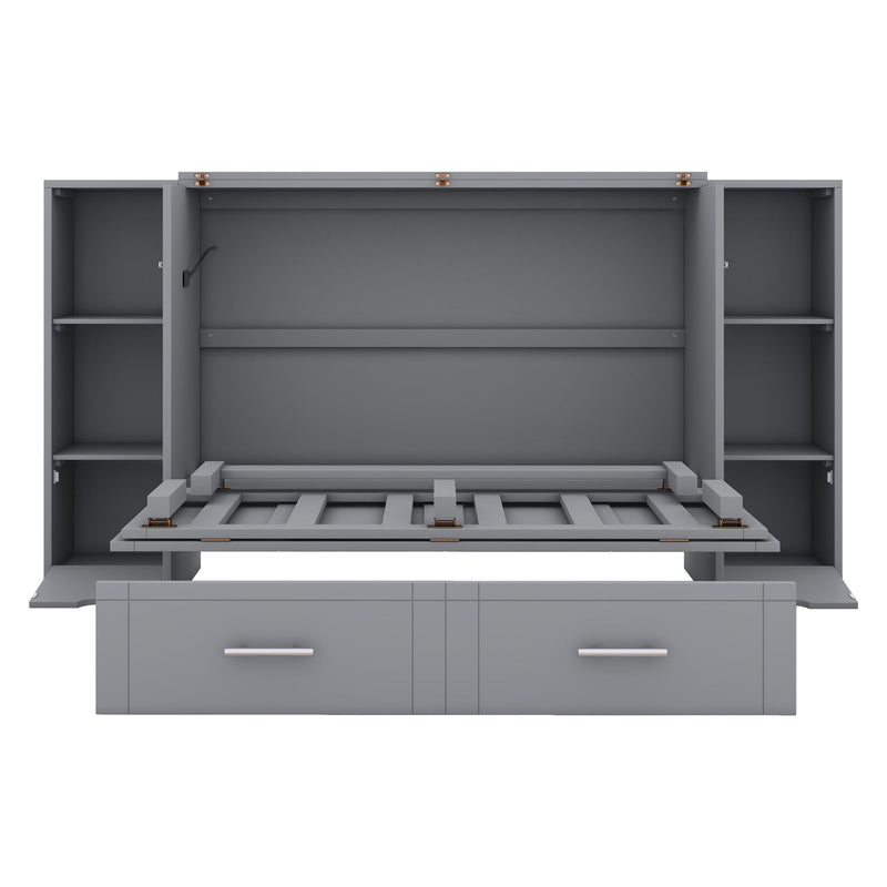 Murphy Bed With Shelves, Drawers And USB Ports