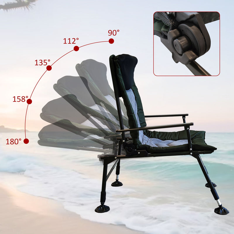 Camping Lounge Chair, Portable Folding Reclining Camping Chair With Adjustable Backrest For Indoor And Outdoor Camping Beach Hiking Fishing - Green / Black