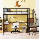 Loft Bed With Desk And Grid, Stylish Frame With Lateral Storage Ladder And Wardrobe