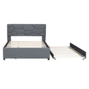 Upholstered Platform Bed With Brick Pattern Headboard And Twin Long Size Trundle