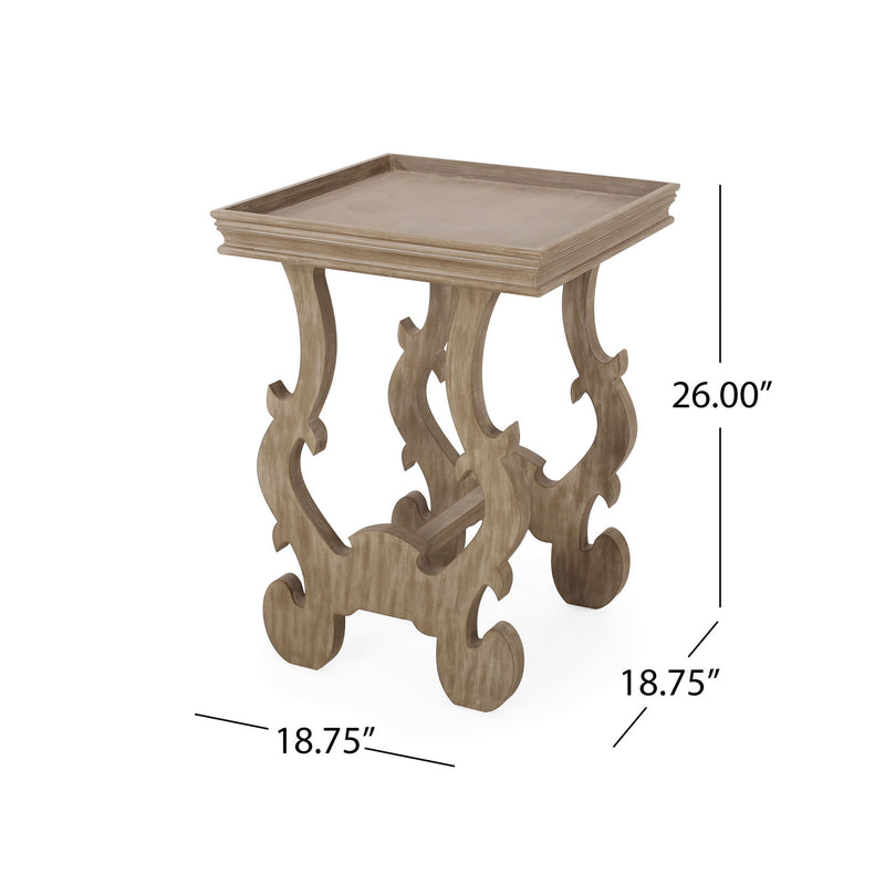 French Country Style Accent Table With Ornate Stretcher Base - Natural