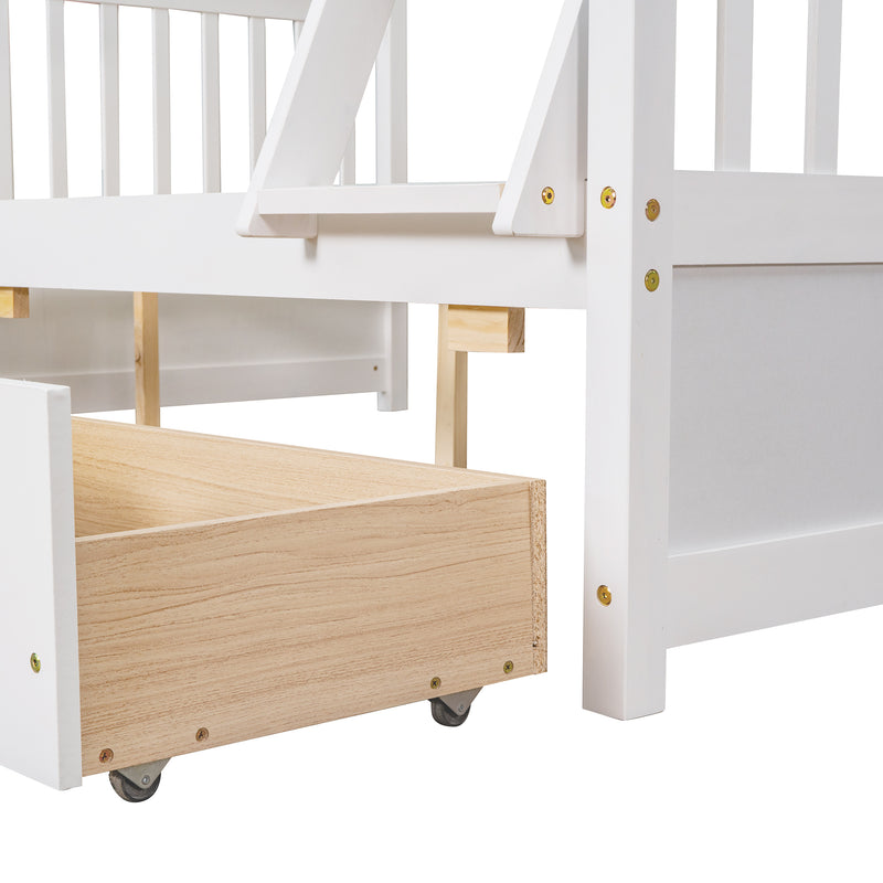 Twin-Over-Full Bunk Bed with Ladders and Two Storage Drawers (White){old sku:LT000165AAK}