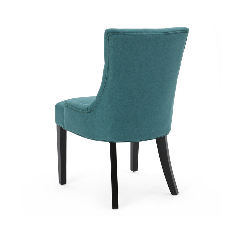 Dining Chair (Set of 2) With Upholstered Diamond Tufting And Espresso Birch Legs - Teal