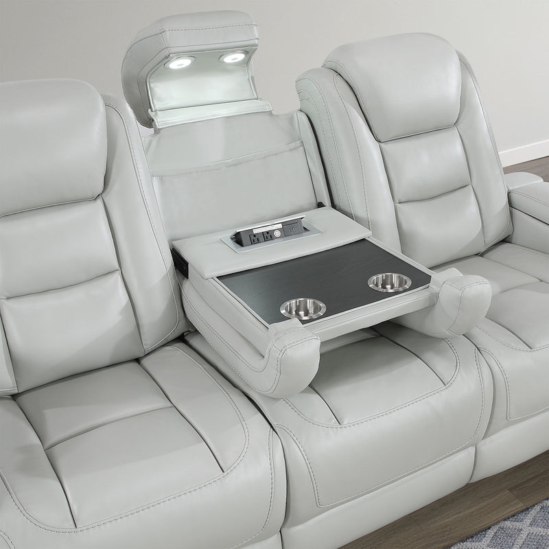 Power Sofa With USB LED Headrest, Bookshelf Arms, And Storage - Grey