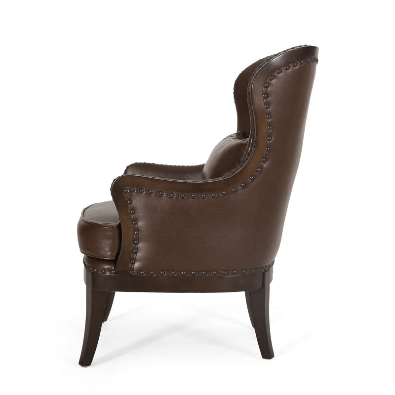 Accent Chair With Nailhead Trim And Birch Wood Legs - Dark Brown