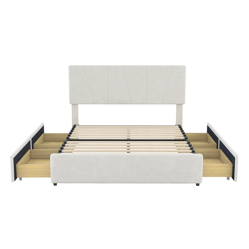 Full Size Upholstery Platform Bed with Four Drawers on Two Sides, Adjustable Headboard, Beige(Old SKU: WF291773AAA)