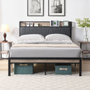 Modern Bed Frame With LED Lights, Upholstered Headboard, USB Charging