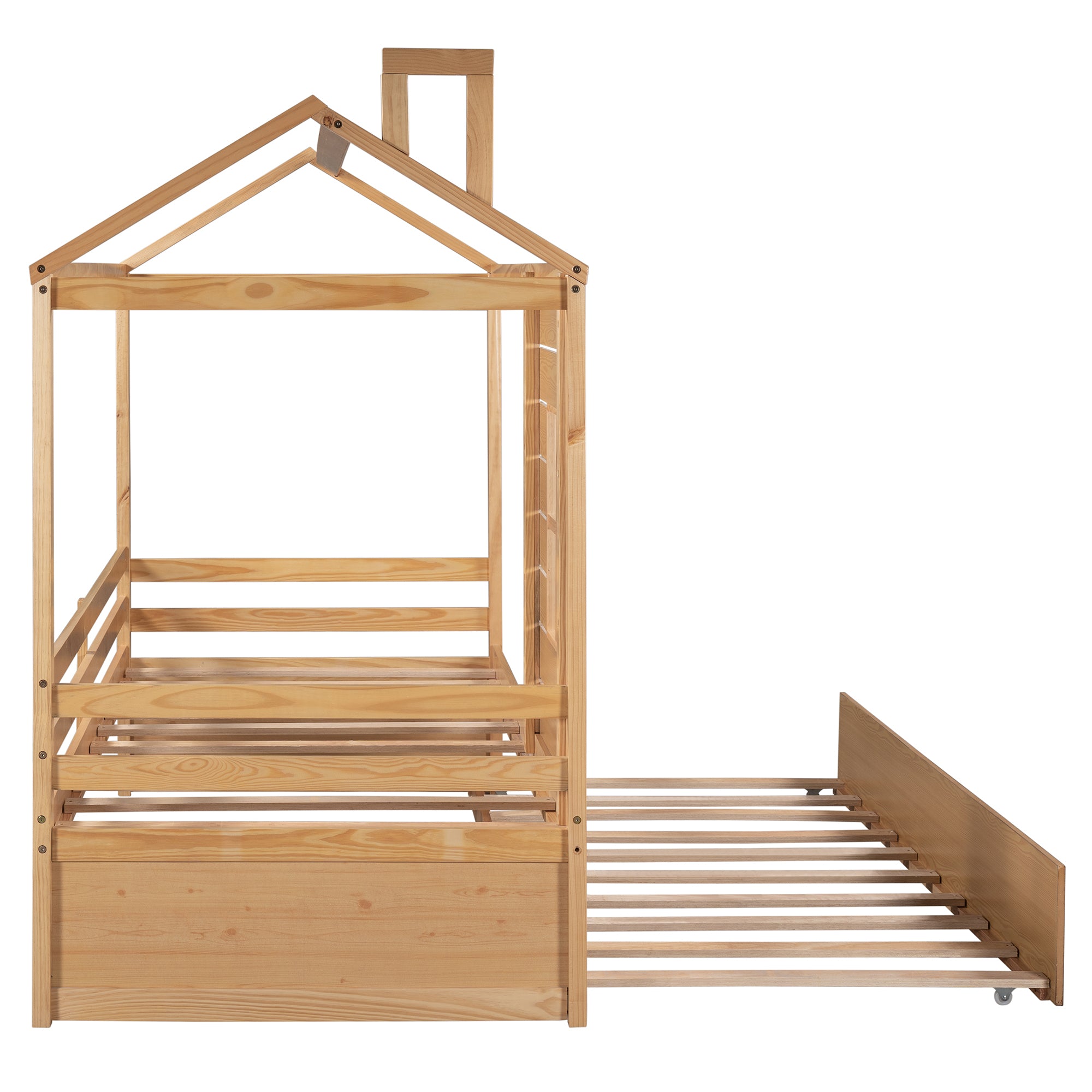 Twin Size House Bed Wood Bed with Twin Size Trundle ( Natural ) - Atlantic Fine Furniture Melbourne FL