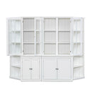 Retro Style Wall Suit With Glass Doors, 75.25" Tall Display Cabinets & Triangle Sided Bookshelves - White