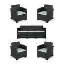 Outdoor Faux Wicker Rattan Style Chat Set With Water Resistant Cushions, 5 Pieces Set - Charcoal / Light Gray