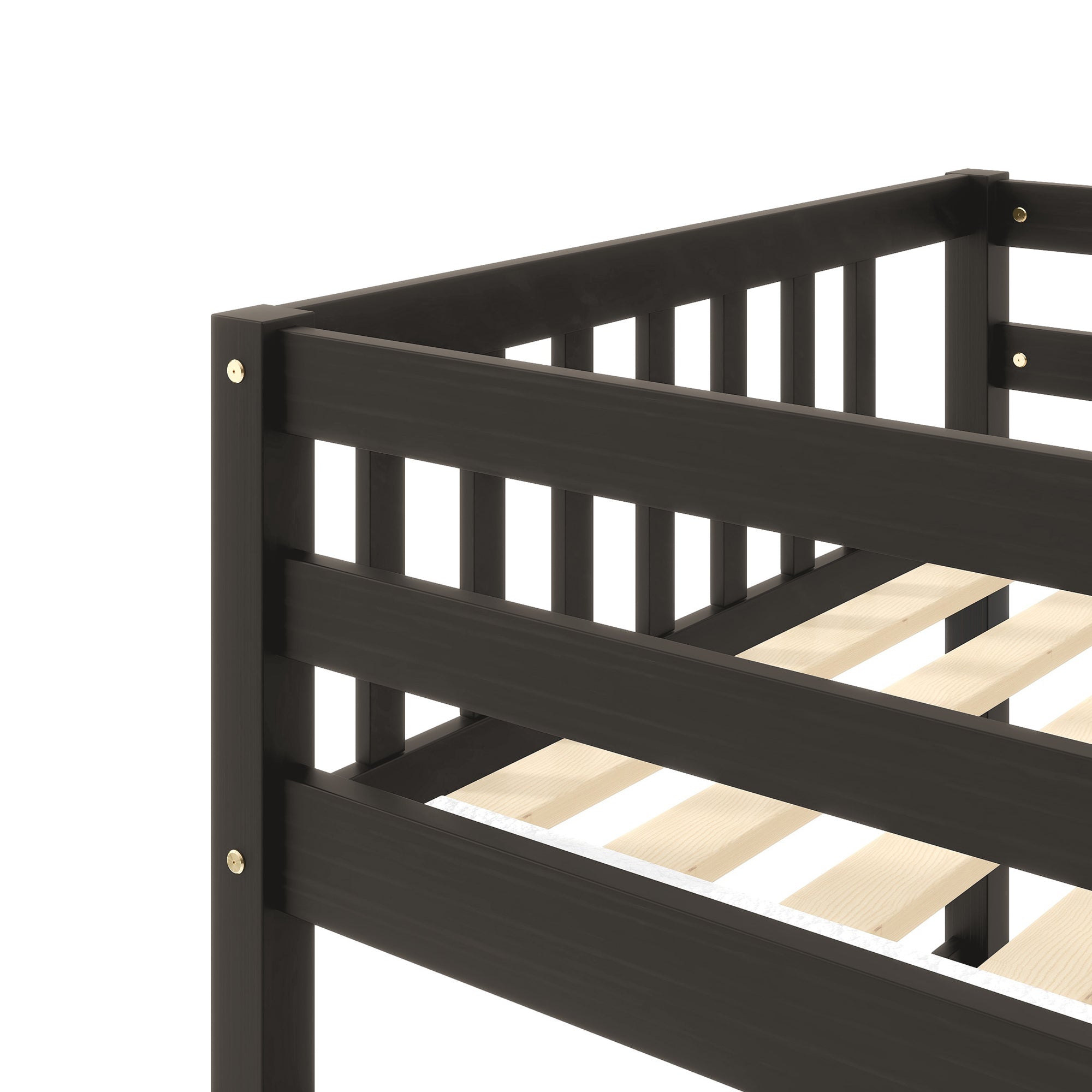 Twin Over Twin Bunk Beds with Trundle, Solid Wood Trundle Bed Frame with Safety Rail and Ladder, Kids/Teens Bedroom, Guest Room Furniture, Can Be converted into 2 Beds,Espresso
