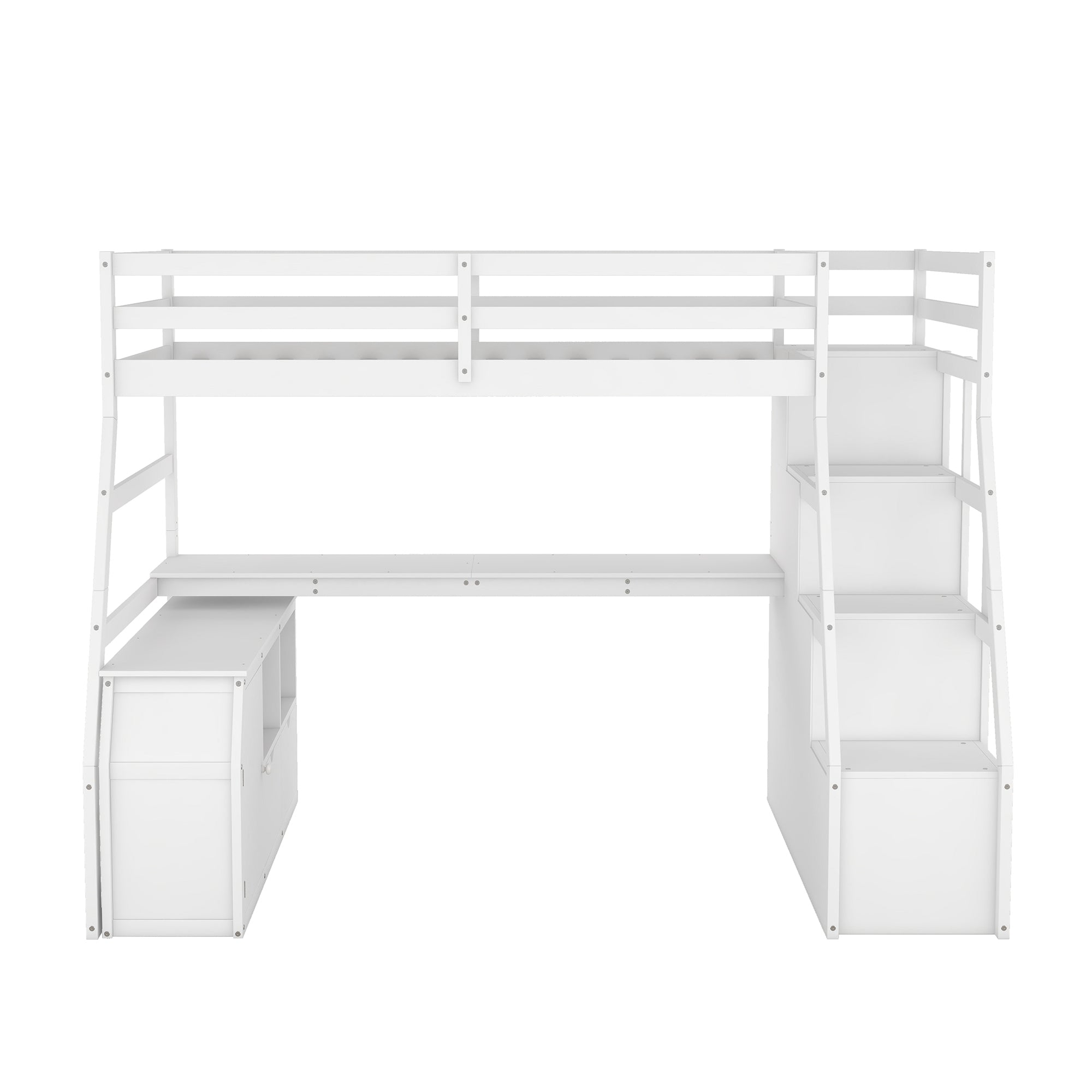 Twin Size Loft Bed with 7 Drawers 2 Shelves and Desk - White - Atlantic Fine Furniture Melbourne FL