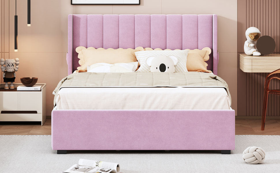 Full Size Upholstered Bed with 4 Drawers, Pink - Atlantic Fine Furniture Melbourne FL