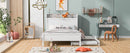 Full Size Platform Bed with Storage Headboard and Twin Size Trundle, White
