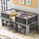 Low Loft Bed With Movable Shelves And Ladder, Decorative Chalkboard Guardrail