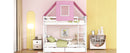 Twin Over Twin Bunk Bed Wood Bed with Tent and Drawers, White+Pink Tent