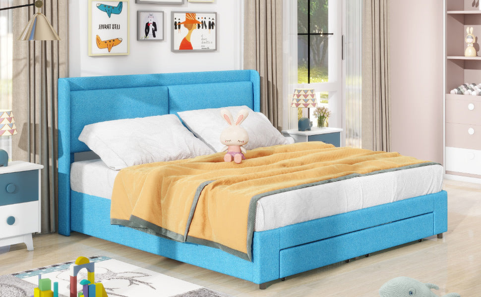 Queen Size Storage Upholstered Hydraulic Platform Bed with 2 Drawers, Blue - Atlantic Fine Furniture Melbourne FL