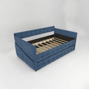 Upholstered Twin Size Daybed Bed Frame (Corner Bed) With Trundle, Velvet Fabric, Studding Design, No Box Spring Required