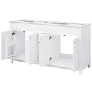 Bathroom Vanity Cabinet Only, 3 Drawers & 4 Doors With Double Layer Shelves - White