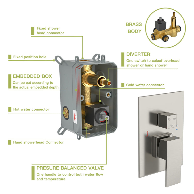 10" Wall Mounted Square Shower System With Rough In Valve