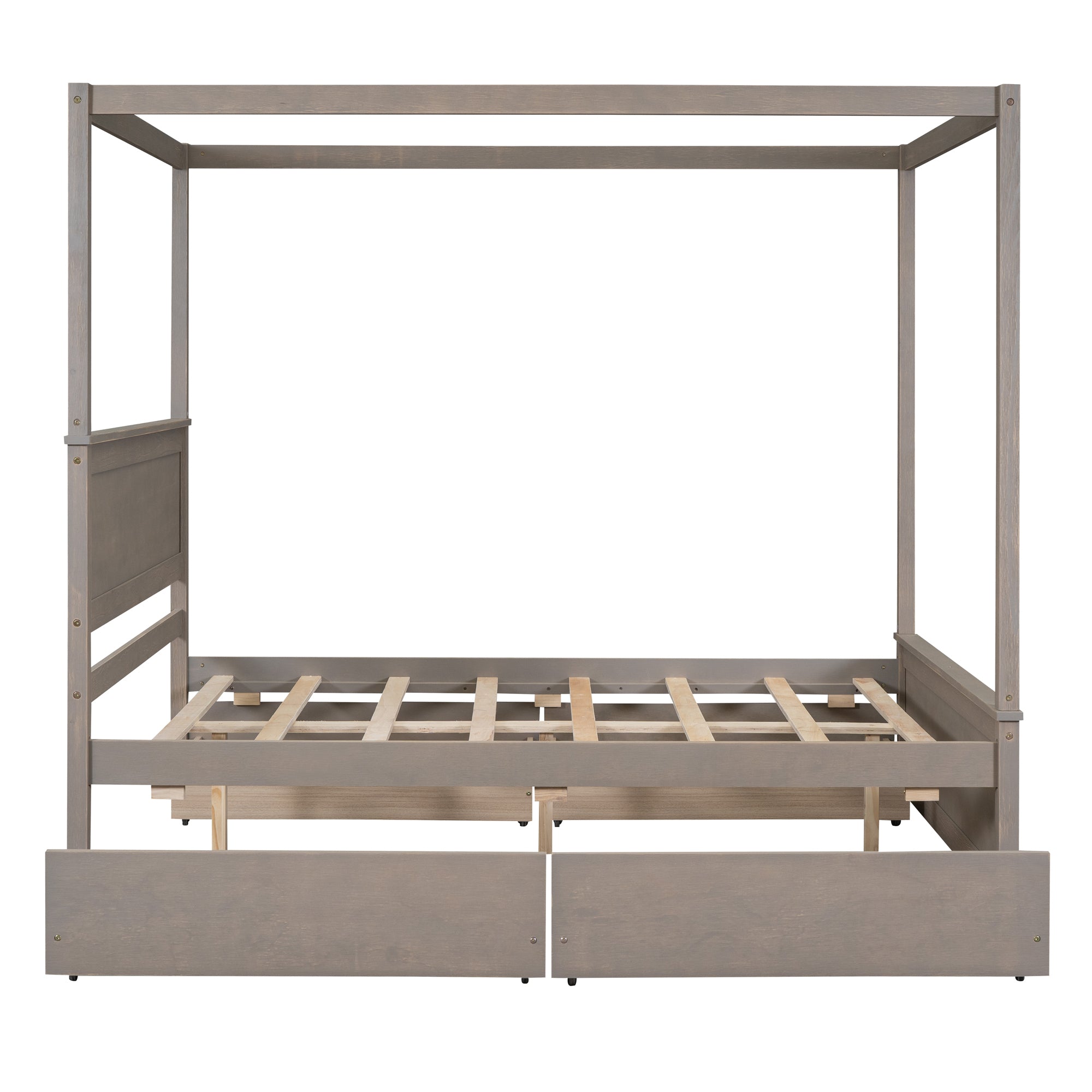 Wood Canopy Bed with four Drawers ,Full Size Canopy Platform Bed With Support Slats .No Box Spring Needed, Brushed Light Brown - Atlantic Fine Furniture Melbourne FL