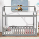 Twin House Bed with Guardrails, Slats ,Grey