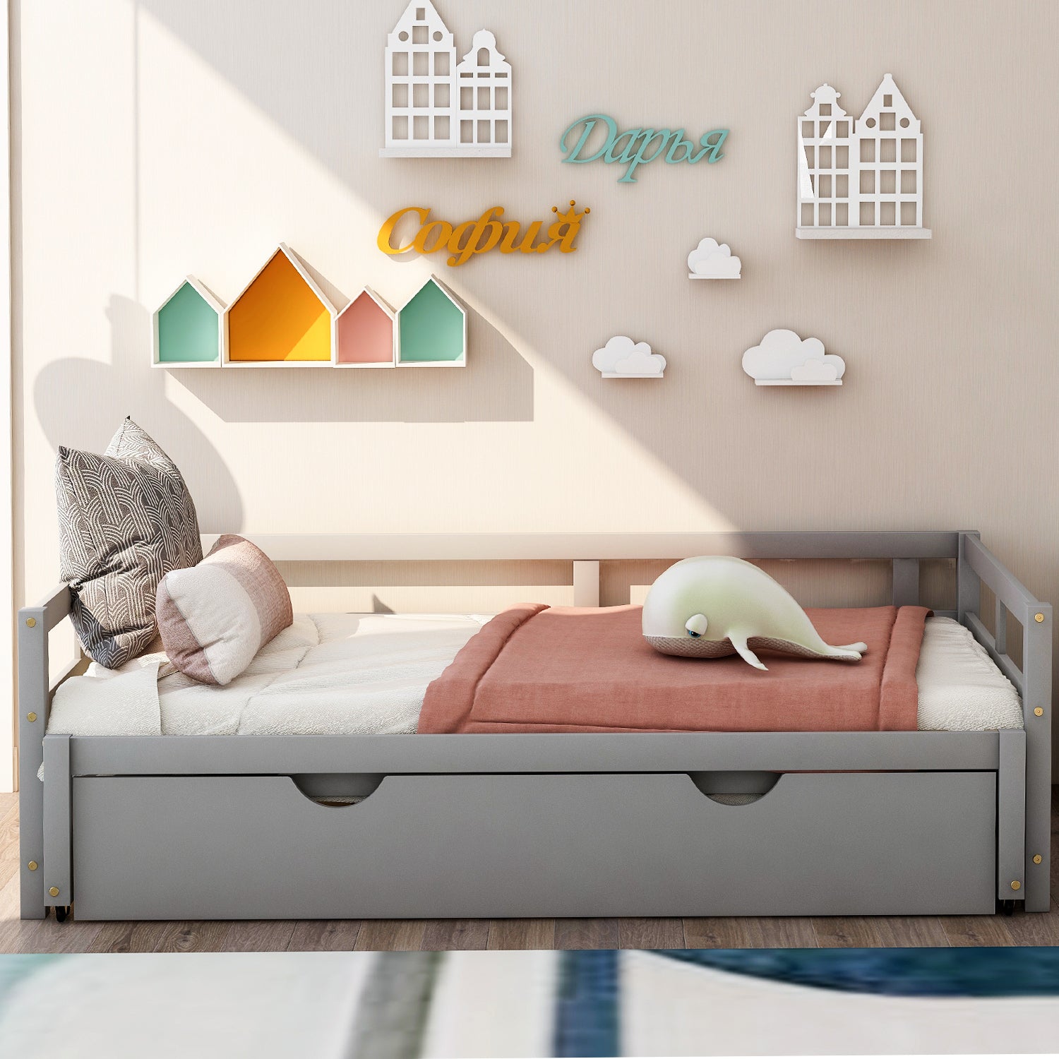 Extending Daybed with Trundle, Wooden Daybed with Trundle, Gray - Atlantic Fine Furniture Melbourne FL