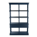 4 Tiered Wooden Shelf With Two Drawers, Farmhouse Wood Bookcase Display Storage Shelf Etageres - Antique Navy Blue