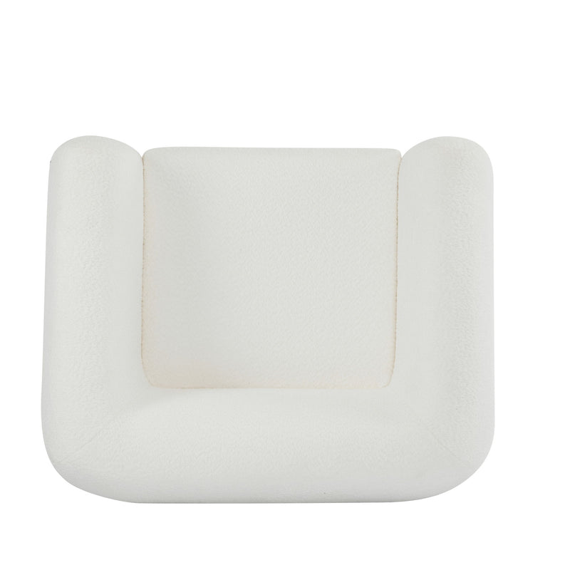 Modern Upholstered Boucle Arm Chair With Tuxedo Design And Triangular Legs