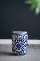 Ceramic Garden Stool, Small Side Tabel - White / Blue