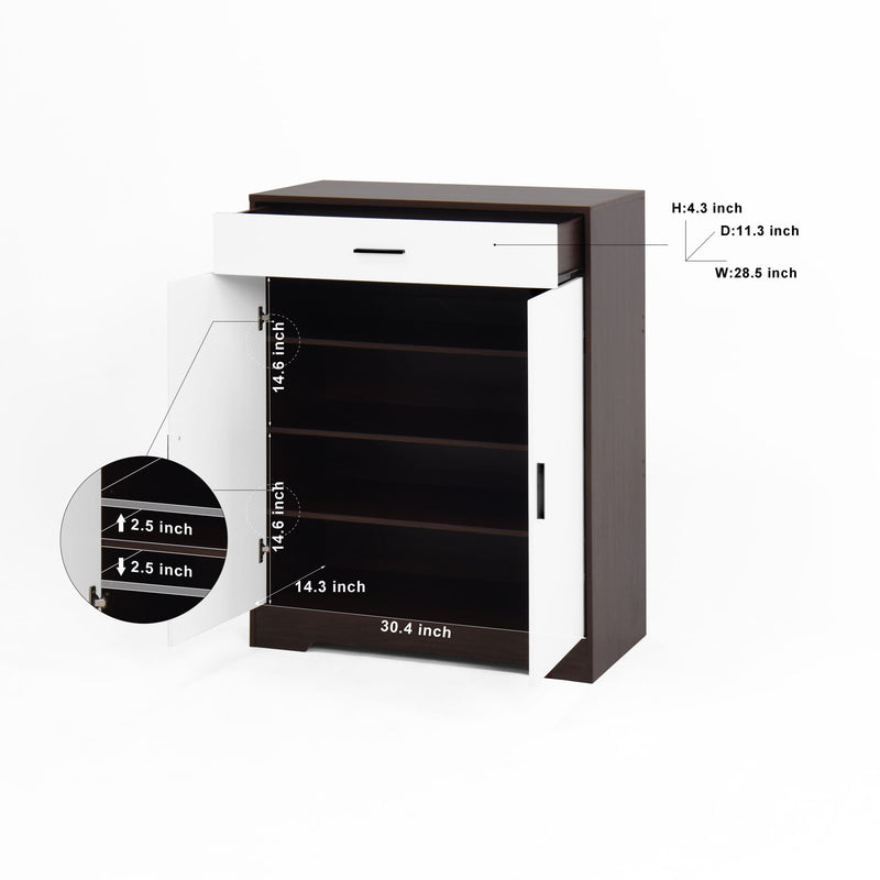 Freestanding Wooden Shoe Cabinet, 4 Tier Organizer With Drawer