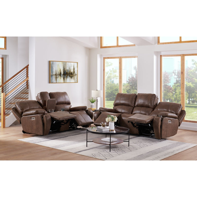 Atlantis - Power Motion Loveseat With Power Motion Head Recliner & Console - Heritage Brown