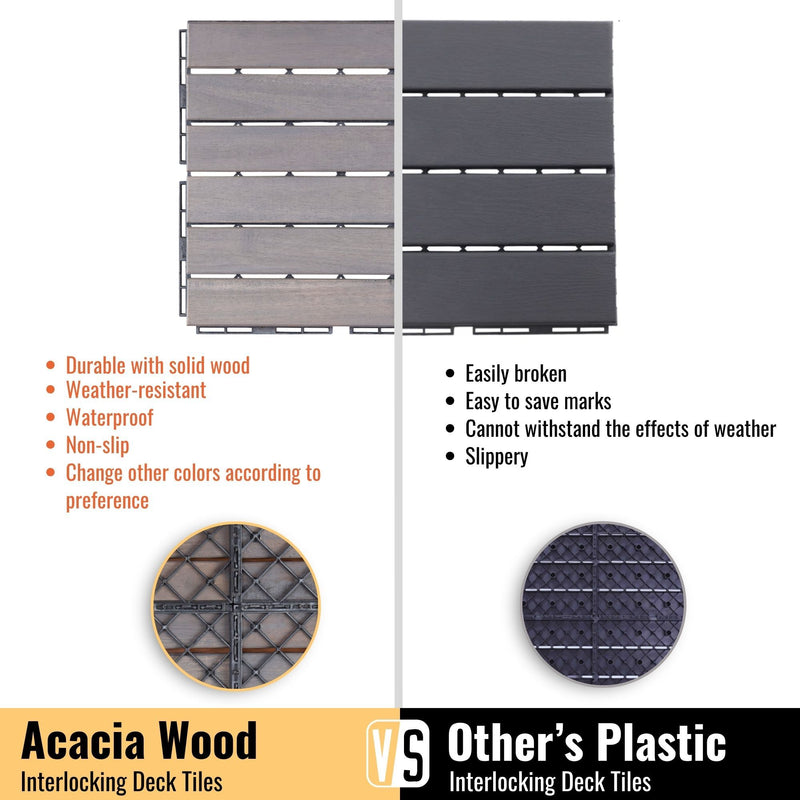 Interlocking Deck Tiles Striped Pattern, Waterproof Anti Mildew Brown