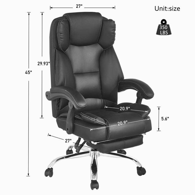Big And Tall Office Chair, High Back Ergonomic Office Chair With Footrest, Executive - Black