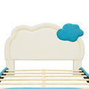Full Size Upholstered Platform Bed with Cloud-Shaped Headboard and Embedded Light Stripe, Velvet, Blue