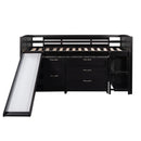Low Twin Size Loft Bed with Cabinets, Shelves and Slide - Espresso(OLD SKU :LP000503AAP)
