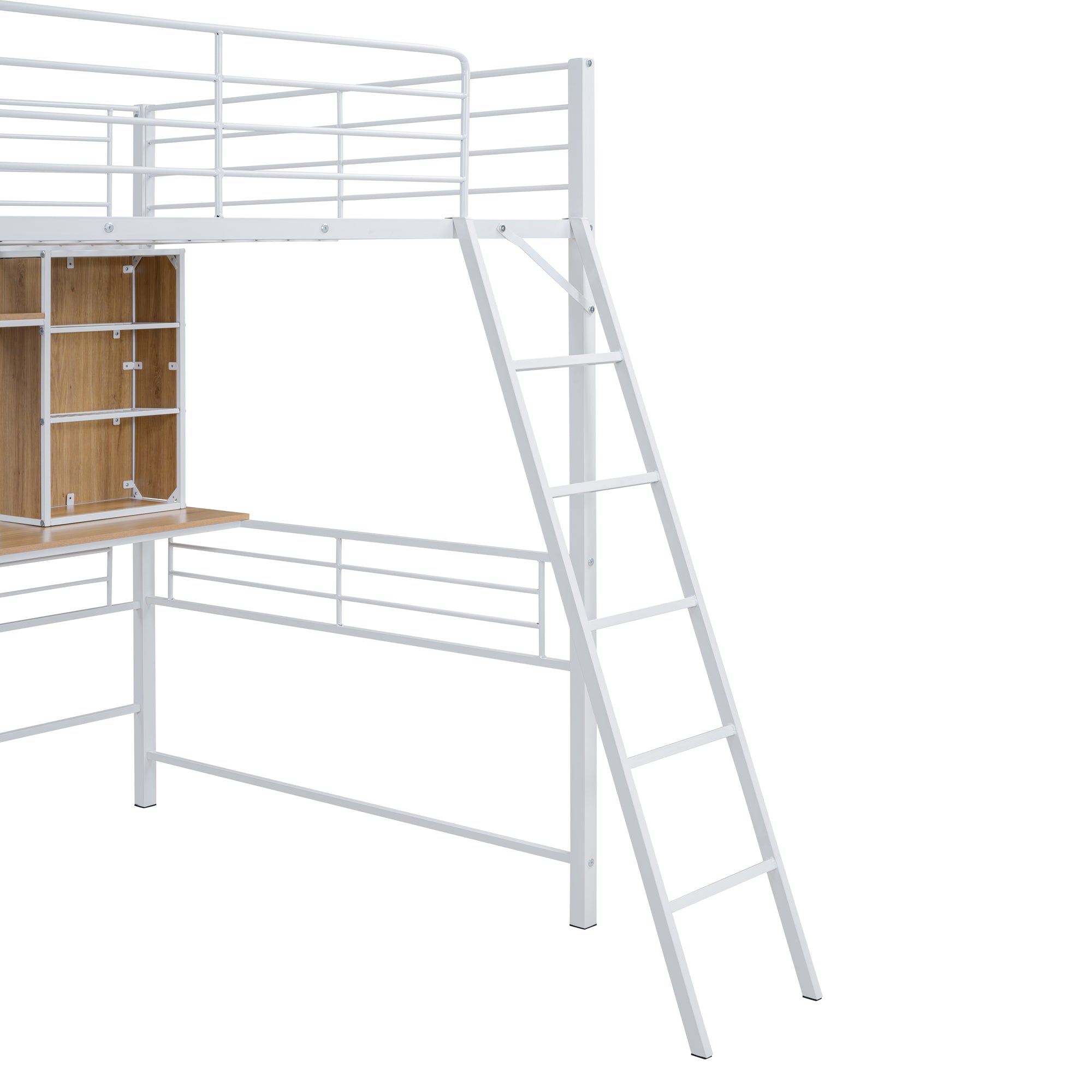 Full Size Loft Bed with Desk and Shelf, Loft Bed with Ladder,Full,White - Atlantic Fine Furniture Melbourne FL