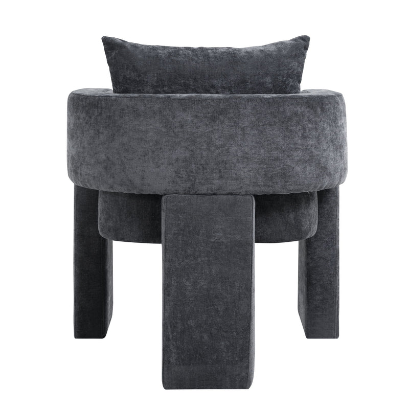 Modern 3 Leg Chenille Accent Chair With Ergonomic Arms & Removable Pillow