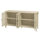 Hollowed Out Cabinet With 4 Doors, American Furniture, Suitable For Bedroom, Living Room, Study - Natural