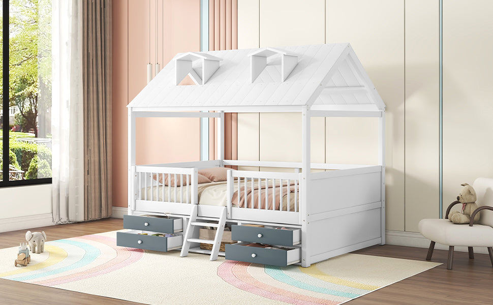 Full Size Wood Bed House Bed Frame,White - Atlantic Fine Furniture Melbourne FL