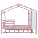 Full Size Wood House Bed with Fence and Writing Board, Pink