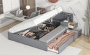 Full Size Wood Storage Hydraulic Platform Bed with Twin Size Trundle, Side Table and Lounge, Gray