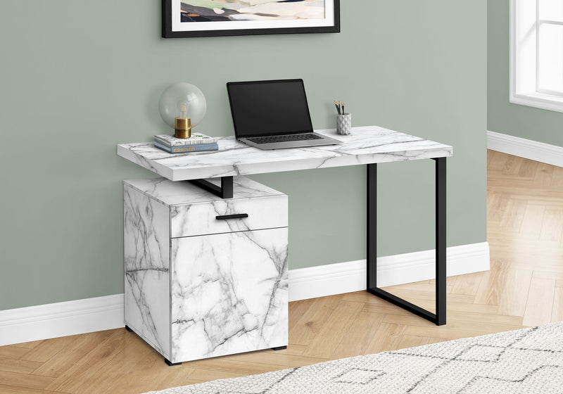 Computer Desk, Home Office, Laptop, Left, Right Set-Up, Storage Drawers, Work, Marble Look Laminate, Contemporary, Modern - White