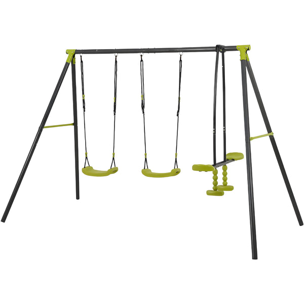 Xns008 Interesting Triple Children Metal Safe Swing Set 440Lbs For Outdoor Playground Three Seat Swing For Age 3+ - Green / Black